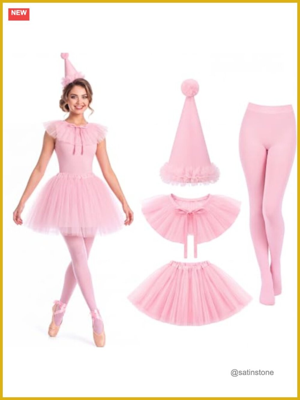 4-Piece Ballerina Costume Set Tulle Skirt Stockings Hat Collar